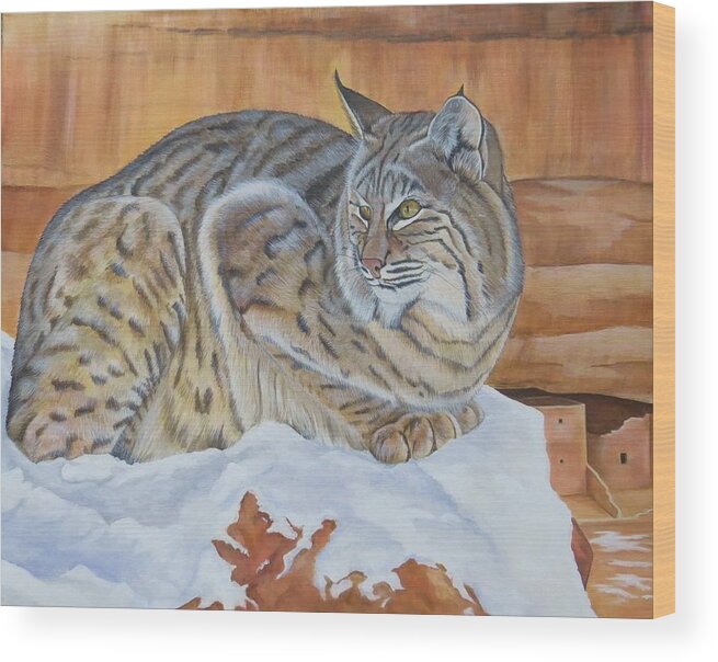 Bobcat Wood Print featuring the painting Patience by Lucy Deane