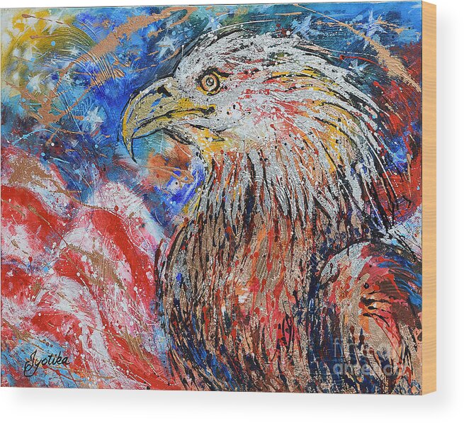 Patriotic Wood Print featuring the painting Patriotic Eagle by Jyotika Shroff