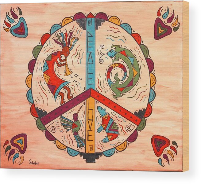 Yellow Wood Print featuring the painting Peace Love and Harmony by Susie WEBER