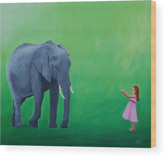 Elephant Wood Print featuring the painting Peace Offering by Emily Page