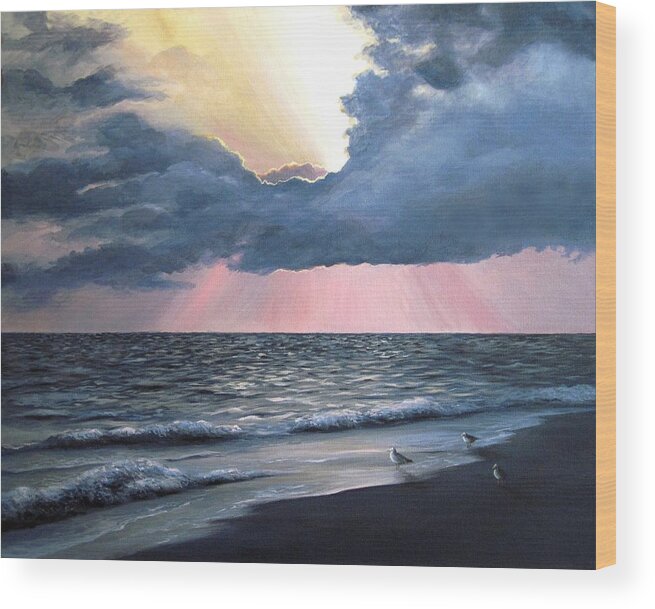 Sea Wood Print featuring the painting Peaceful Beach Memories Sea View 246 by Lucie Dumas