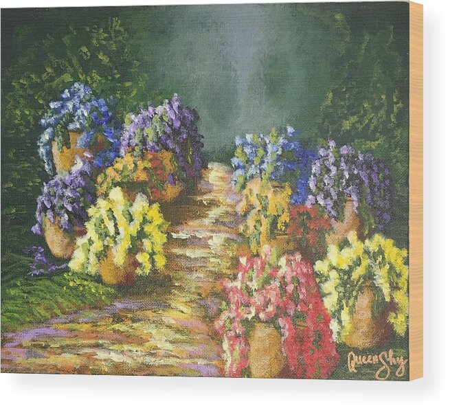 Garden Wood Print featuring the painting Peaceful Path by Queen Gardner