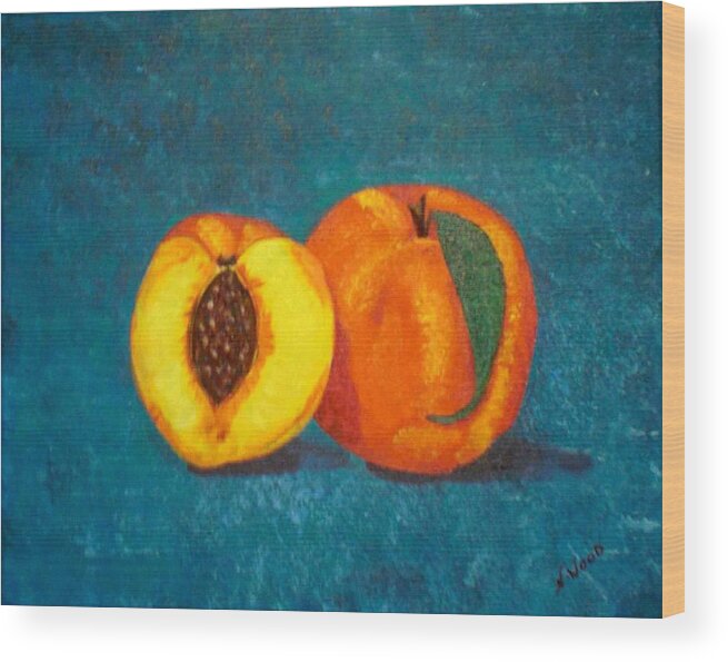 Peach Wood Print featuring the painting Peach and a Half by Nancy Sisco