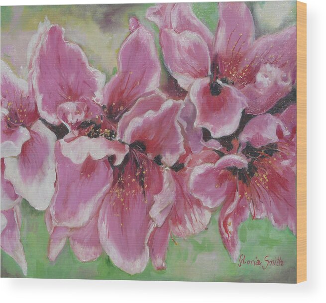 Peach Blossoms Wood Print featuring the painting Peach Blossoms by Gloria Smith
