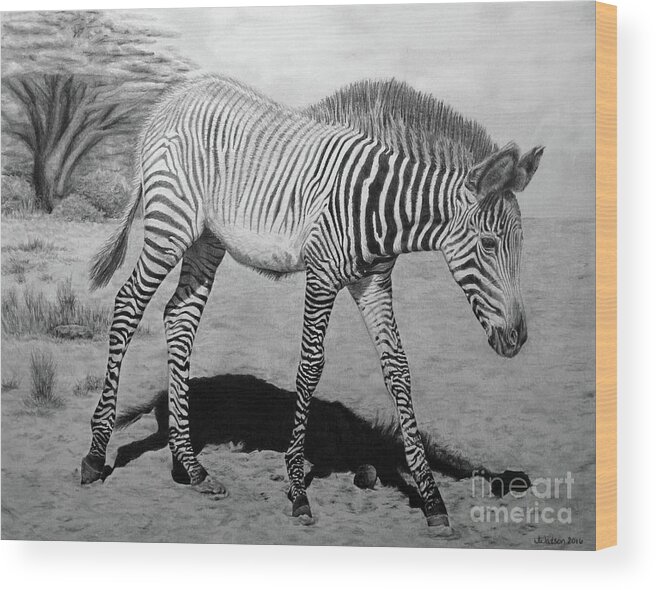 Zebra Wood Print featuring the painting Penda by Jennifer Watson