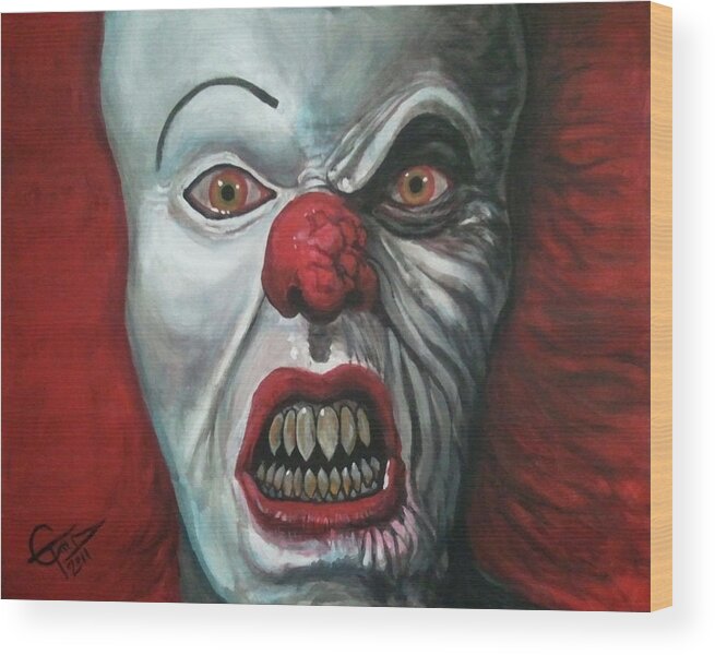 Pennywise Wood Print featuring the painting Pennywise by Tom Carlton