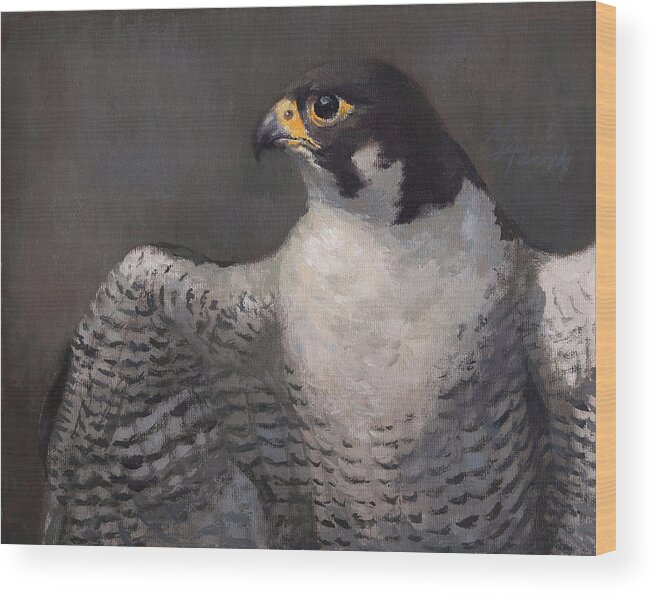 Peregrine Falcon Wood Print featuring the painting Peregrine Falcon by Attila Meszlenyi