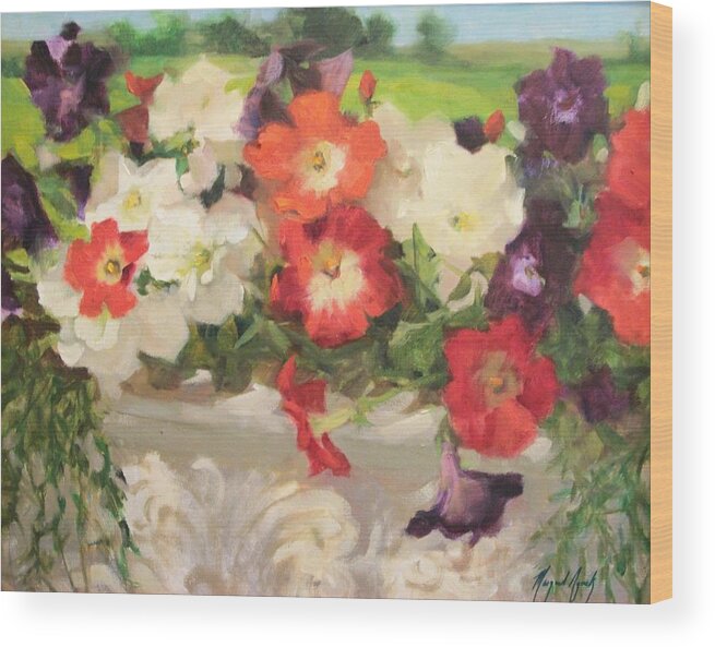 Pansies Wood Print featuring the painting Petunias by Margaret Aycock