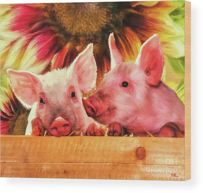 Piglets Wood Print featuring the painting Piglet Playmates by Tina LeCour