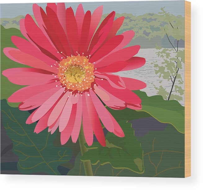 Pink Wood Print featuring the painting Pink Gerbera Daisy by Marian Federspiel