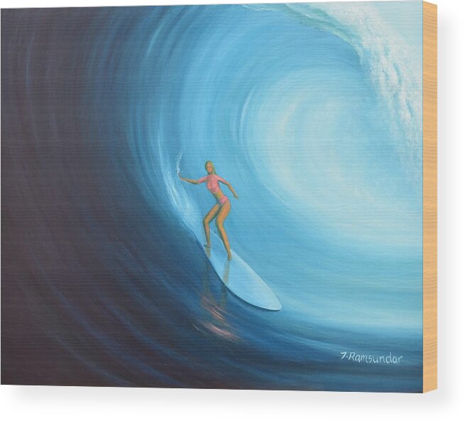 Surf Wood Print featuring the painting Pink Surf by Torrence Ramsundar