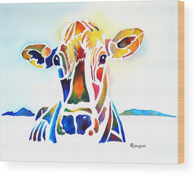 Cow Wood Print featuring the painting Placid the Cow by Jo Lynch