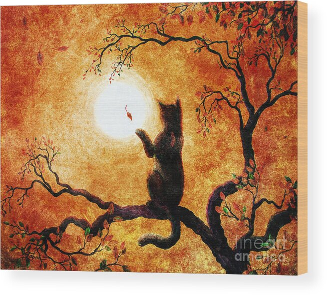 Zen Wood Print featuring the painting Playing on Halloween Afternoon by Laura Iverson
