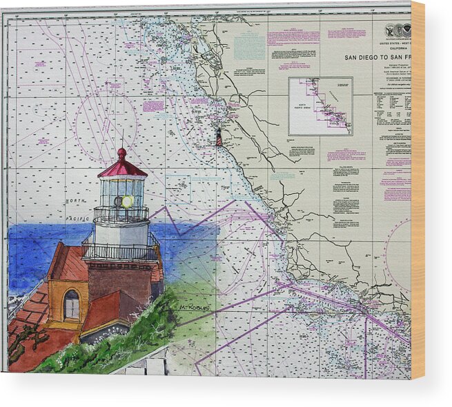 California Wood Print featuring the painting Point Sur Light Station by Mike Robles