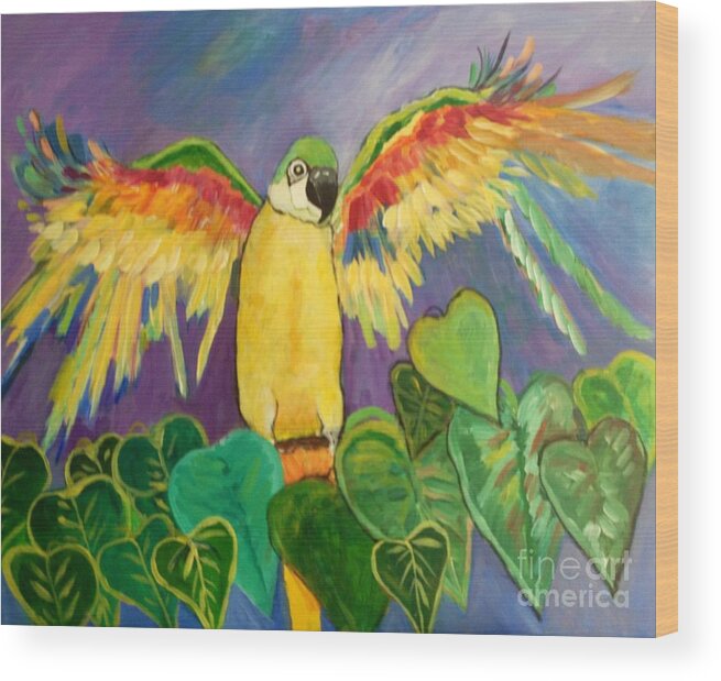 Parrott Wood Print featuring the painting Polly Wants More Than A Cracker by Rosemary Aubut