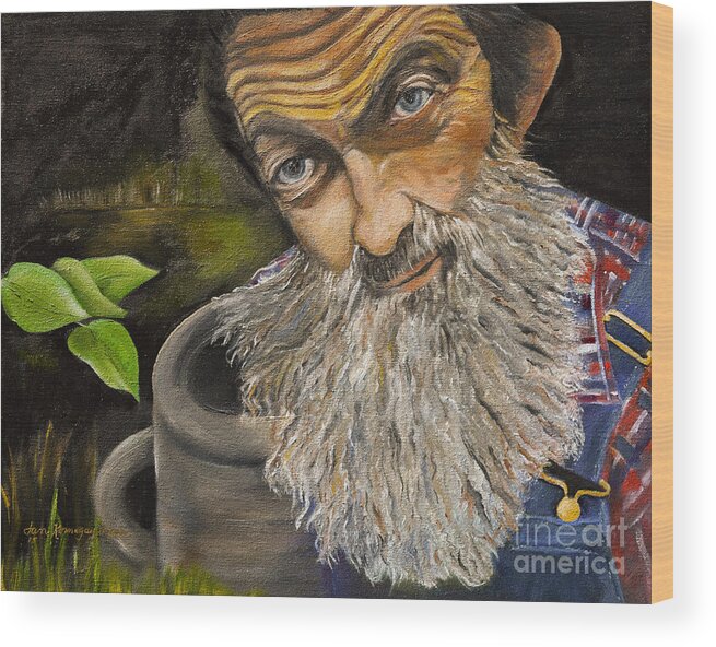 Popcorn Sutton Wood Print featuring the painting Popcorn Shines - Last Run - Moonshiner by Jan Dappen