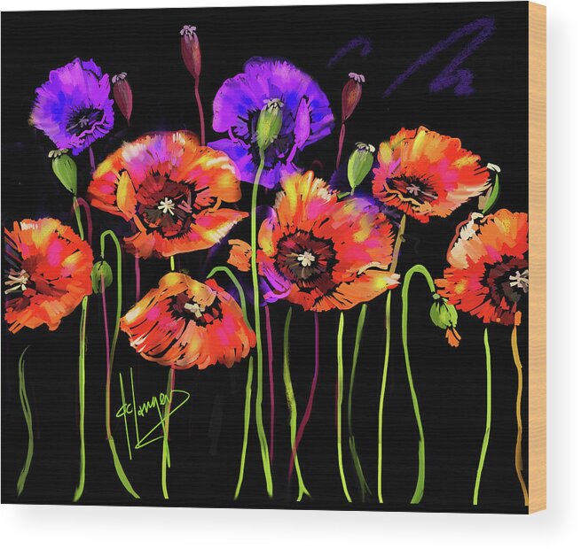 Poppy Wood Print featuring the painting Poppies by DC Langer