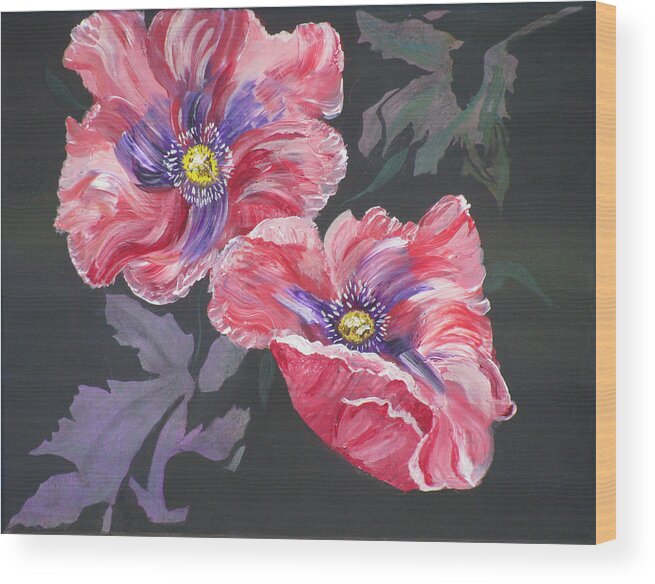 Poppy Wood Print featuring the painting Popping Poppies by Mikki Alhart