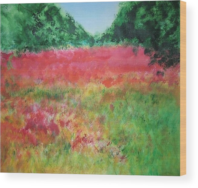 Lanscape Wood Print featuring the painting Poppy Field by Lizzy Forrester