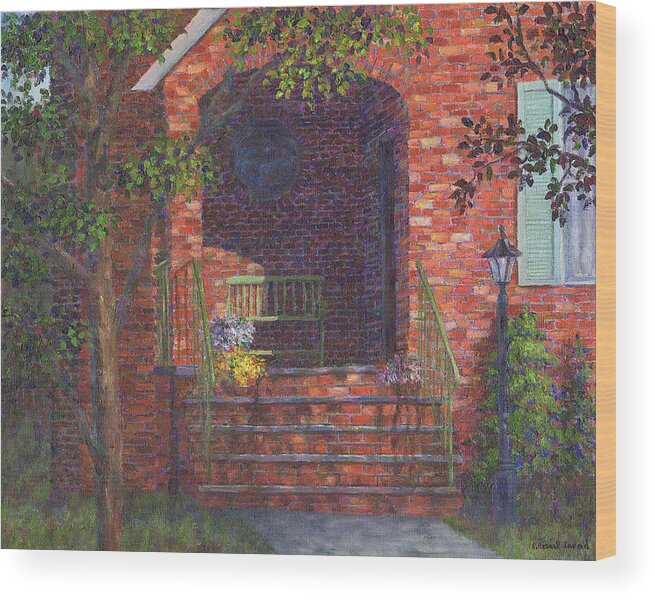 Porch Wood Print featuring the painting Porch with Green Bench by Susan Savad
