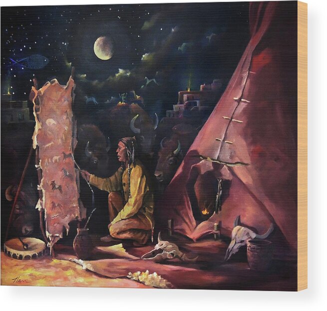 Hide Wood Print featuring the painting Prayer For The Protectors by Nancy Griswold