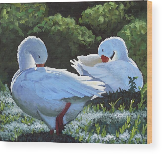 Goose Wood Print featuring the painting Preening by Ande Hall