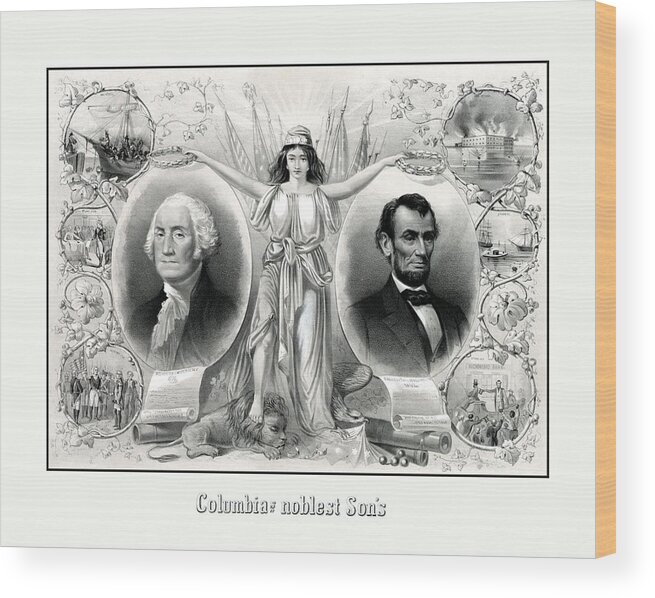 Abraham Lincoln Wood Print featuring the drawing Presidents Washington and Lincoln by War Is Hell Store