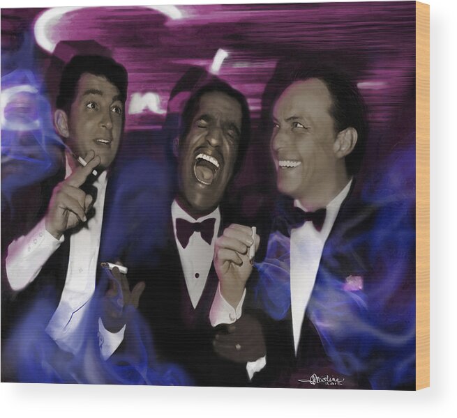 Famous People Wood Print featuring the mixed media Prismatic Rat Pack by Christine Mayfield