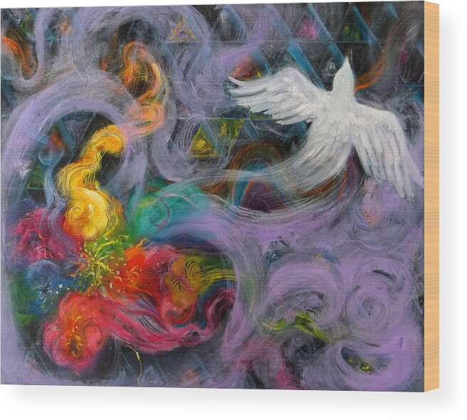 Dove Wood Print featuring the painting Prophetic Message Sketch Painting 10 Divine Pattern Dove by Anne Cameron Cutri