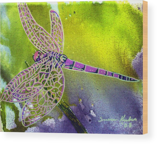 Dragonfly Wood Print featuring the painting Purple Dragonfly by Susan Kubes
