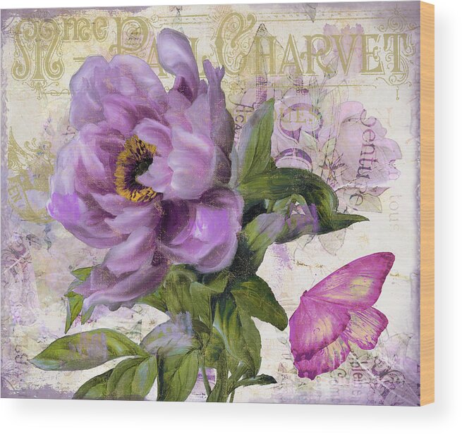 Purple Peony Wood Print featuring the painting Purple Peony by Mindy Sommers