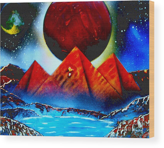 Space Art Wood Print featuring the painting Pyramids 4663 E by Greg Moores