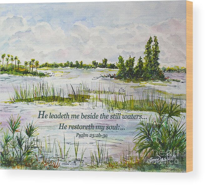 Quietness Wood Print featuring the digital art Quiet Waters Psalm 23 by Janis Lee Colon