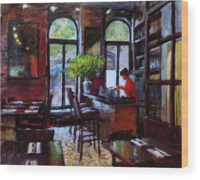 Spice Restaurant Wood Print featuring the painting Rainy Morning in the Restaurant by Peter Salwen