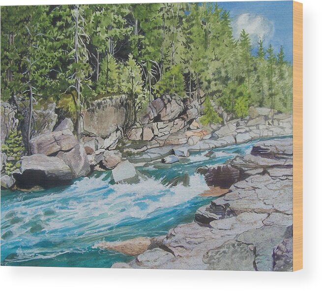 Landscape Wood Print featuring the mixed media Rapid River by Constance Drescher