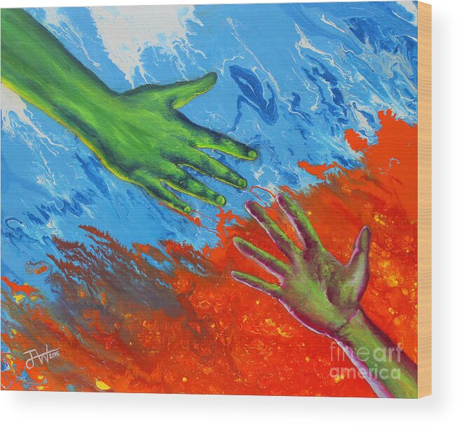 Hands Wood Print featuring the painting Reaching for Life by Jerome Wilson