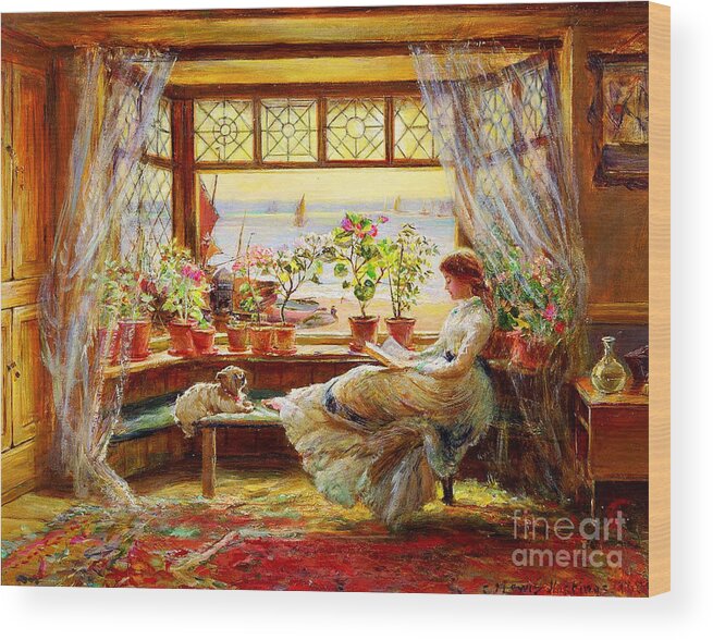 Charles James Lewis Wood Print featuring the painting Reading by the Window #1 by Celestial Images