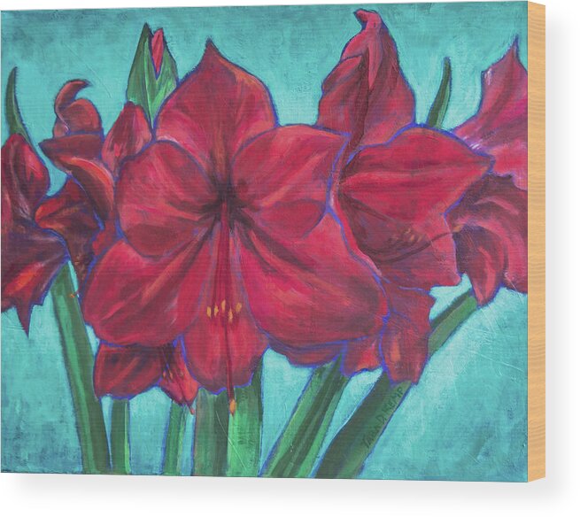Eugene Wood Print featuring the painting Red Amaryllis by Tara D Kemp