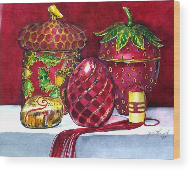 Still Life Wood Print featuring the painting Red Composition No 5 by Jane Loveall