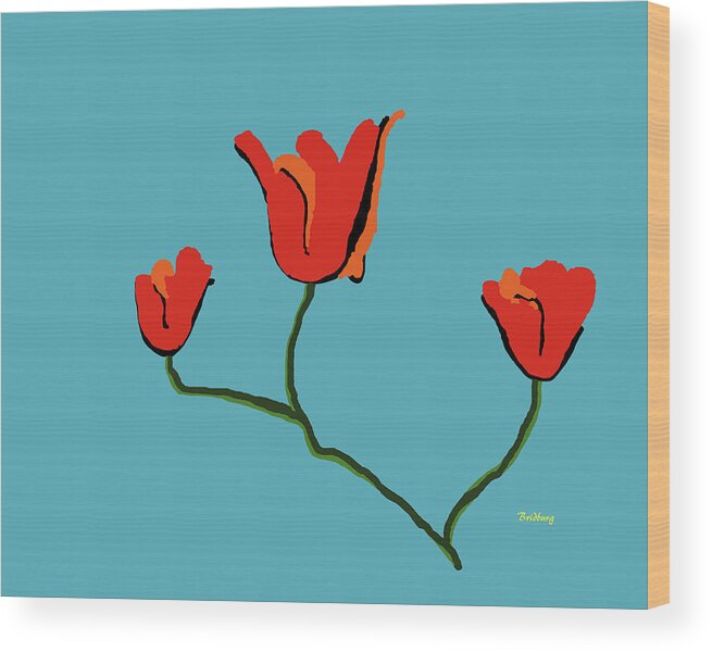 Abstract In The Living Room Wood Print featuring the digital art Red Flowers by David Bridburg