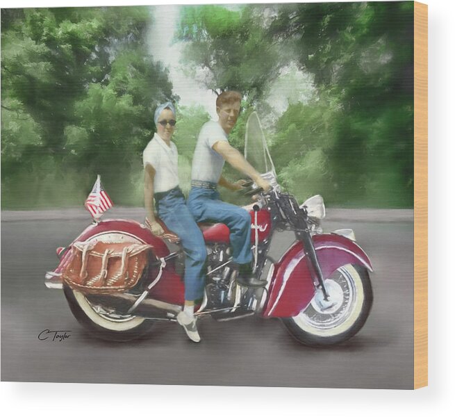 Motorcycles Wood Print featuring the digital art Red Hot and Ready by Colleen Taylor