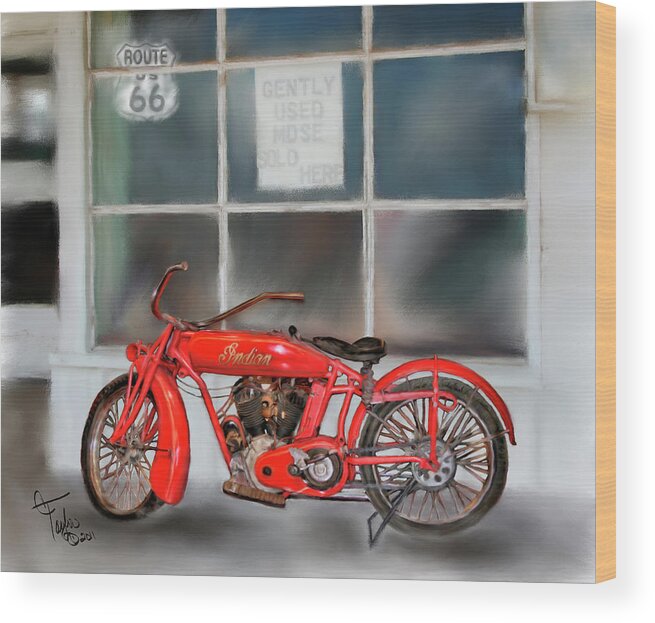 Motorcycles Wood Print featuring the painting Red Hot Tail Gunner by Colleen Taylor