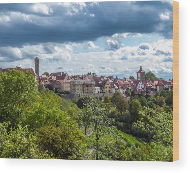 Rooftops Wood Print featuring the photograph Red Rooftops - Rothenburg by Pamela Newcomb
