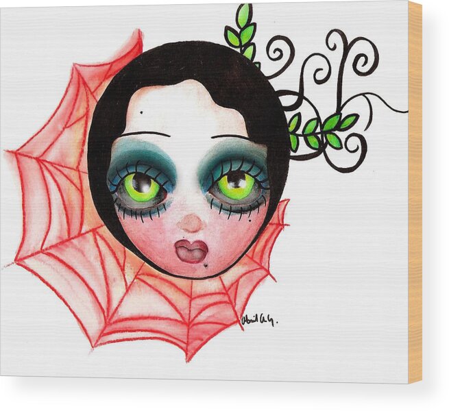 Abril Wood Print featuring the painting Red Spider Web by Abril Andrade