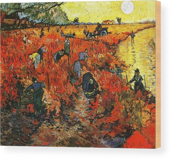 Impressionism Wood Print featuring the painting Red vineyard by Sumit Mehndiratta