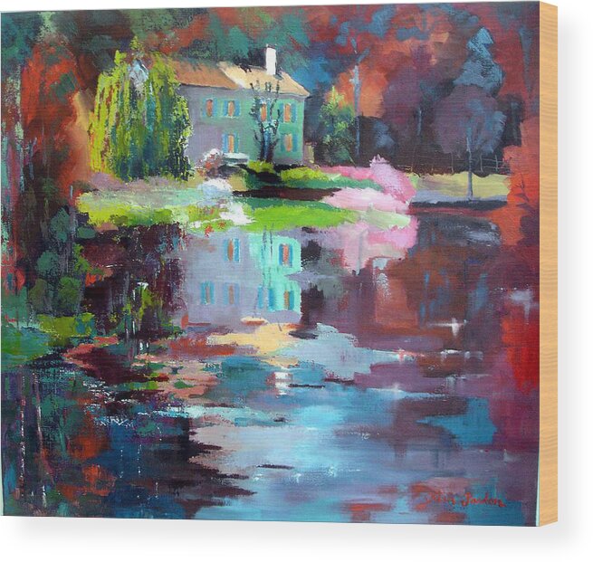 Marais Potevin Wood Print featuring the painting Reflections in Coulon by Kim PARDON
