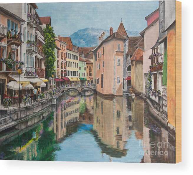 Annecy France Art Wood Print featuring the painting Reflections Of Annecy by Charlotte Blanchard