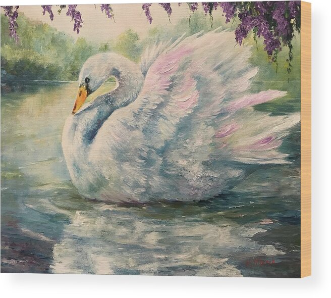 Swan Wood Print featuring the painting Regal Swan by ML McCormick