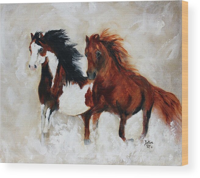 Two Horses Wood Print featuring the painting Rein And Dancer by Barbie Batson