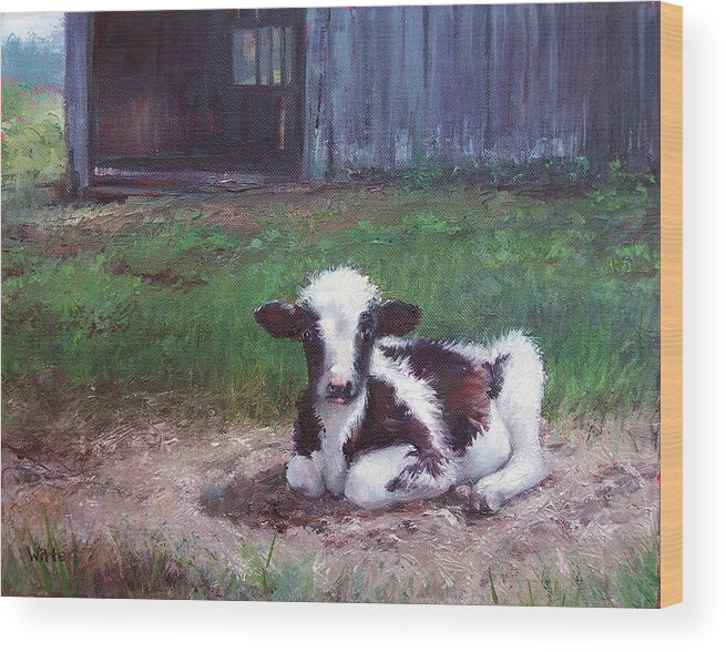 Calf Wood Print featuring the painting Resting Calf by Marie Witte